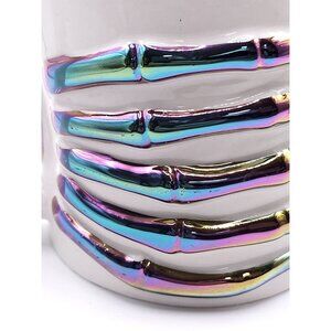 White Ceramic Coffee Mug With Iridescent Skeleton Finger Design